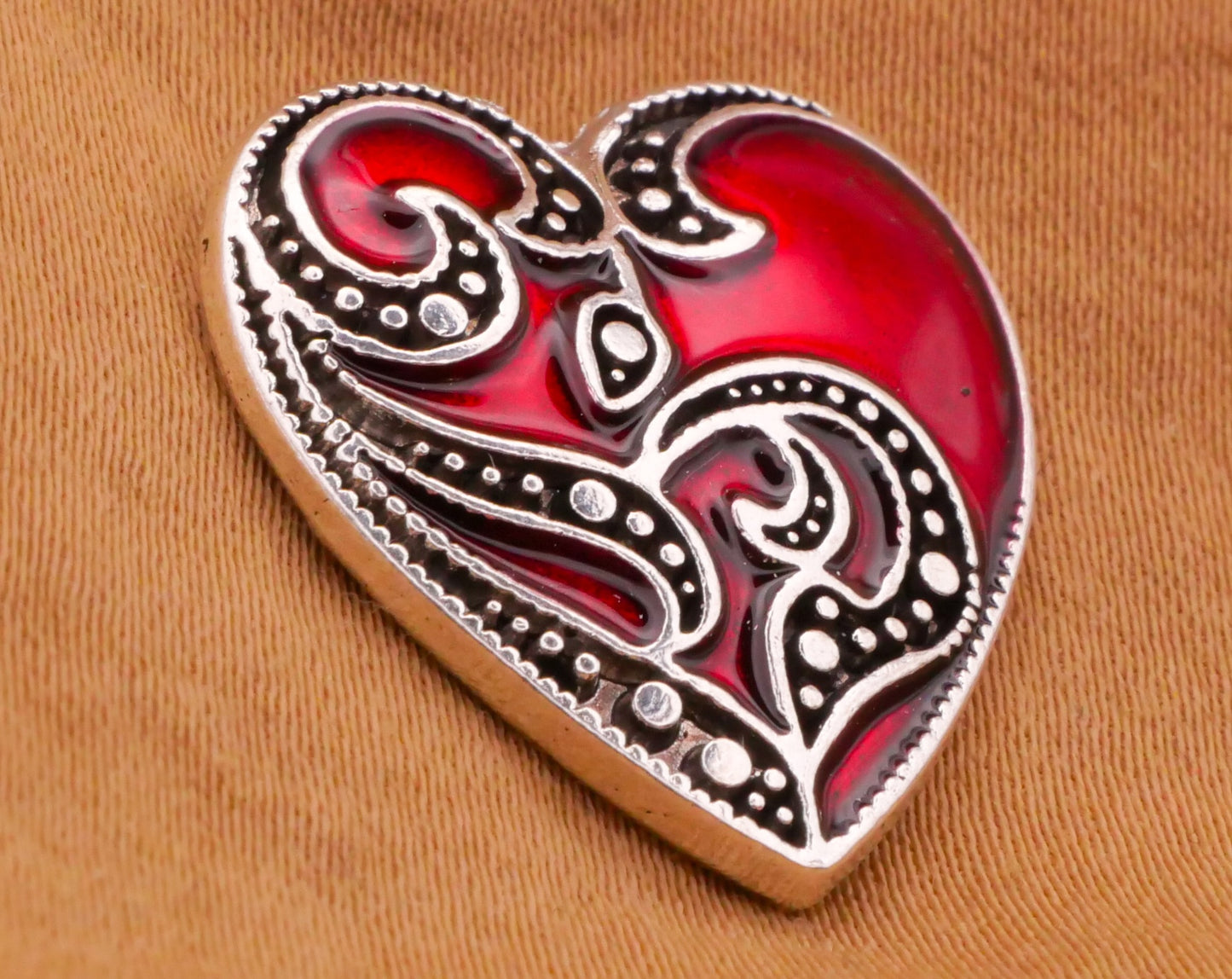 Heart Marcasite Look Red Enamel Metal Button 21x22mm