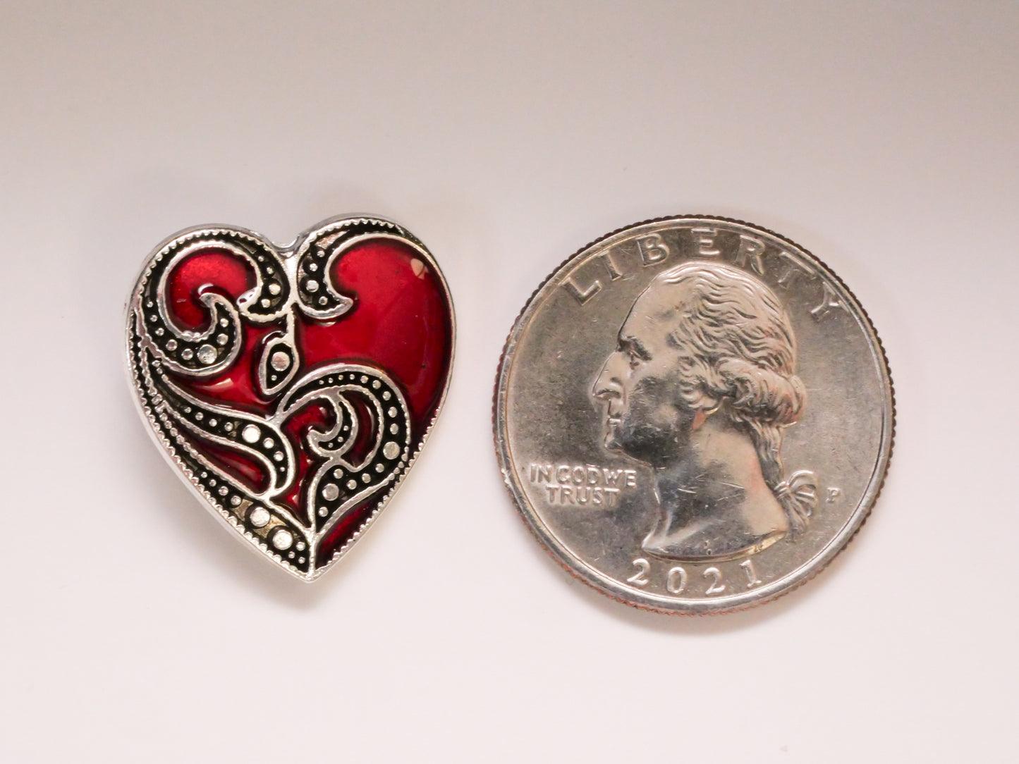 Heart Marcasite Look Red Enamel Metal Button 21x22mm