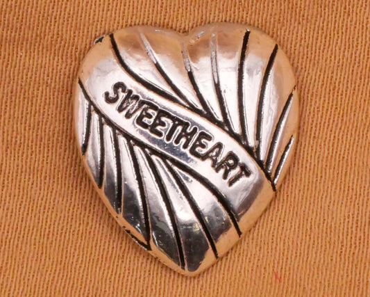 Sweetheart Banner Heart Verbal Silver Metal Button 14x16mm