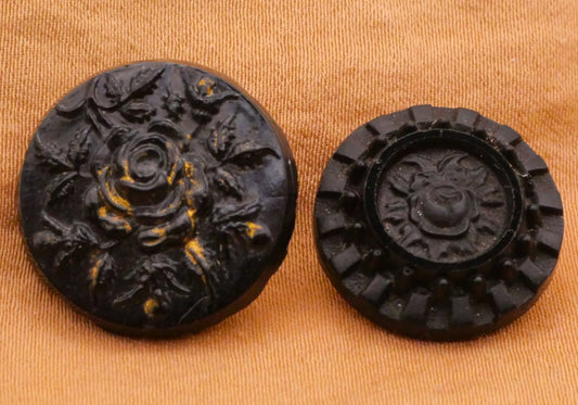 Rose Flower Black Glass Antique Button Various 17-19mm