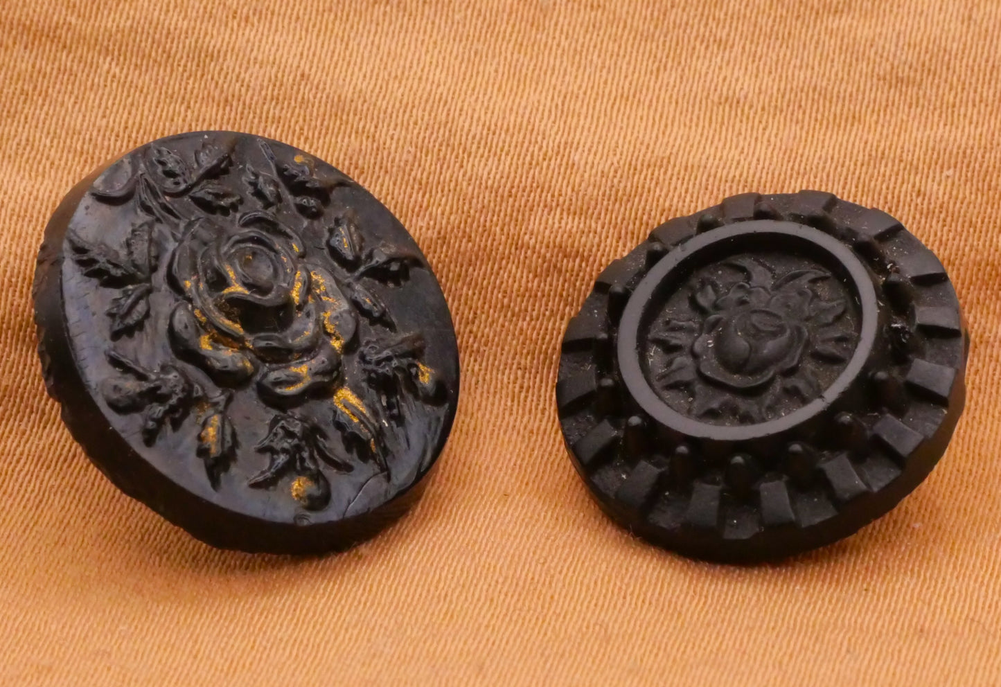 Rose Flower Black Glass Antique Button Various 17-19mm