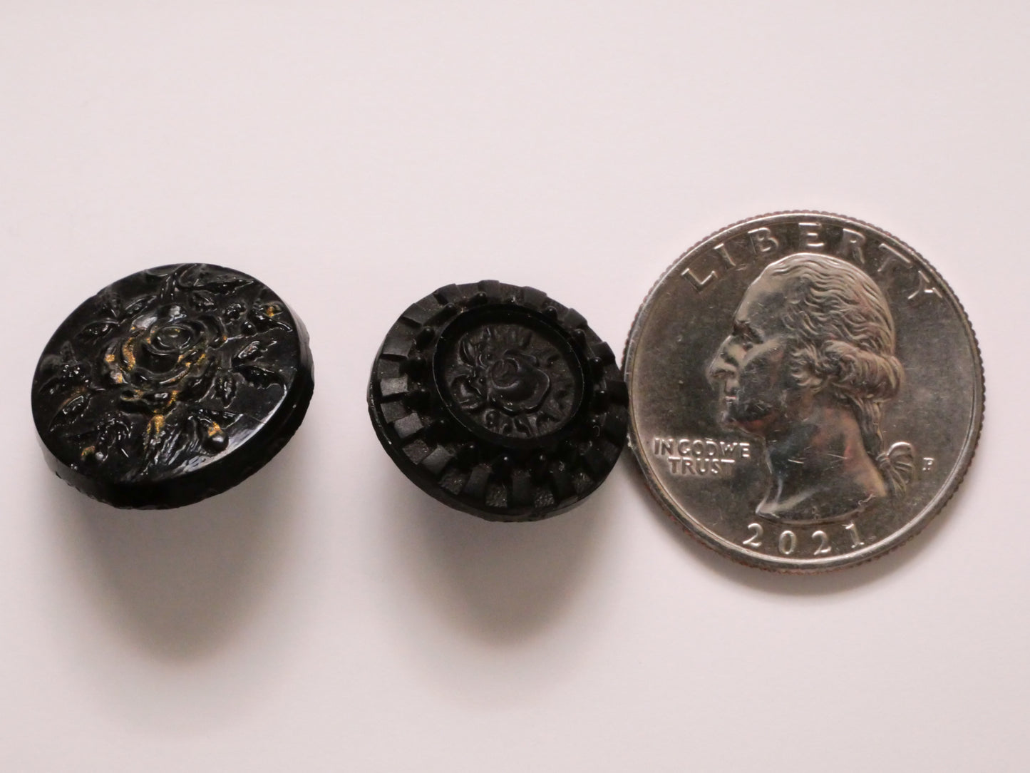 Rose Flower Black Glass Antique Button Various 17-19mm