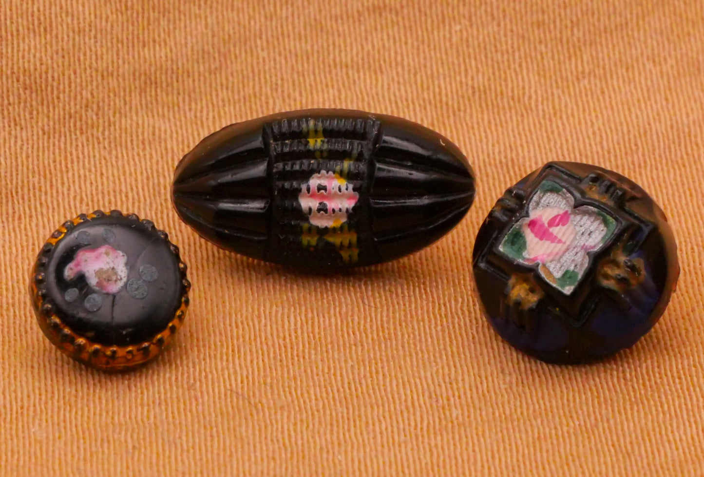 Rose Pink Hand-Painted Black Glass Button Various 7-14mm
