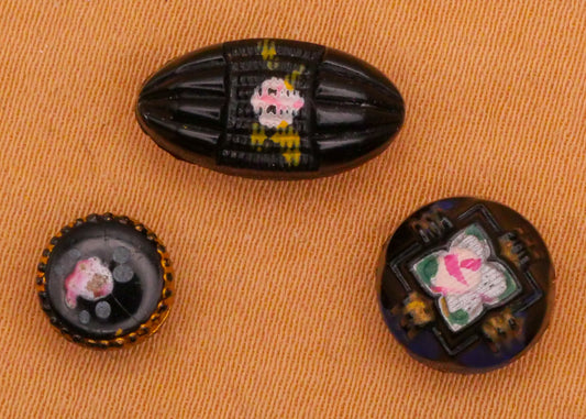 Rose Pink Hand-Painted Black Glass Button Various 7-14mm
