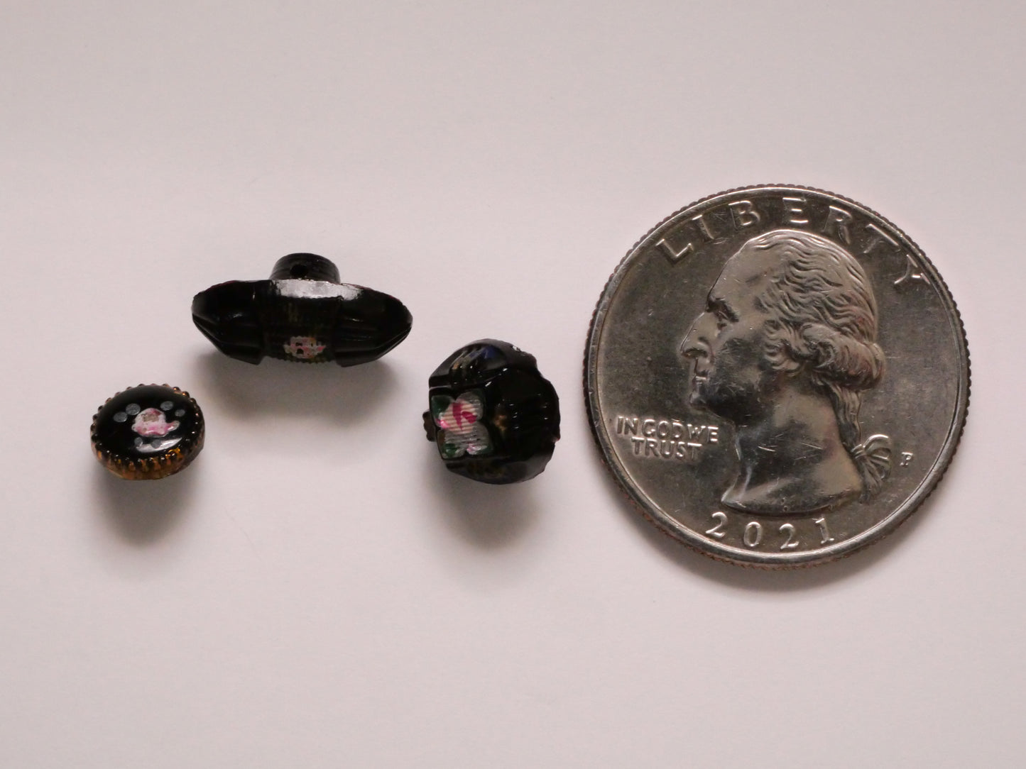 Rose Pink Hand-Painted Black Glass Button Various 7-14mm
