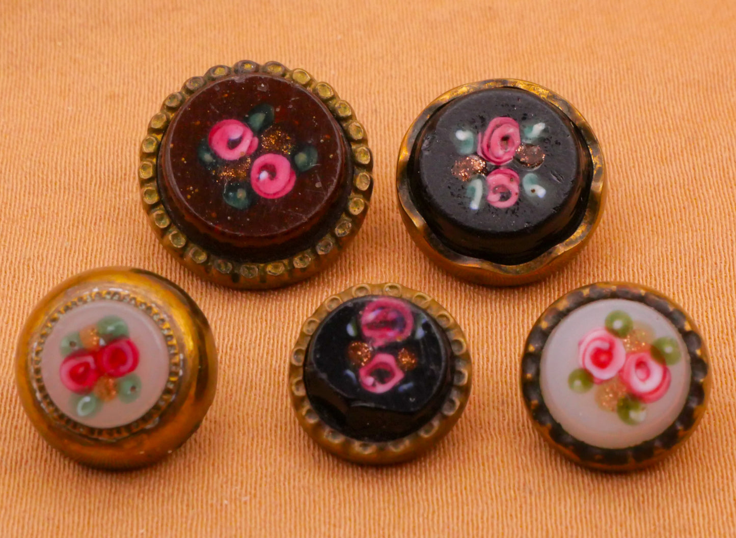 Double Rose Flower Lampwork Glass Metal Button Various 10-14mm
