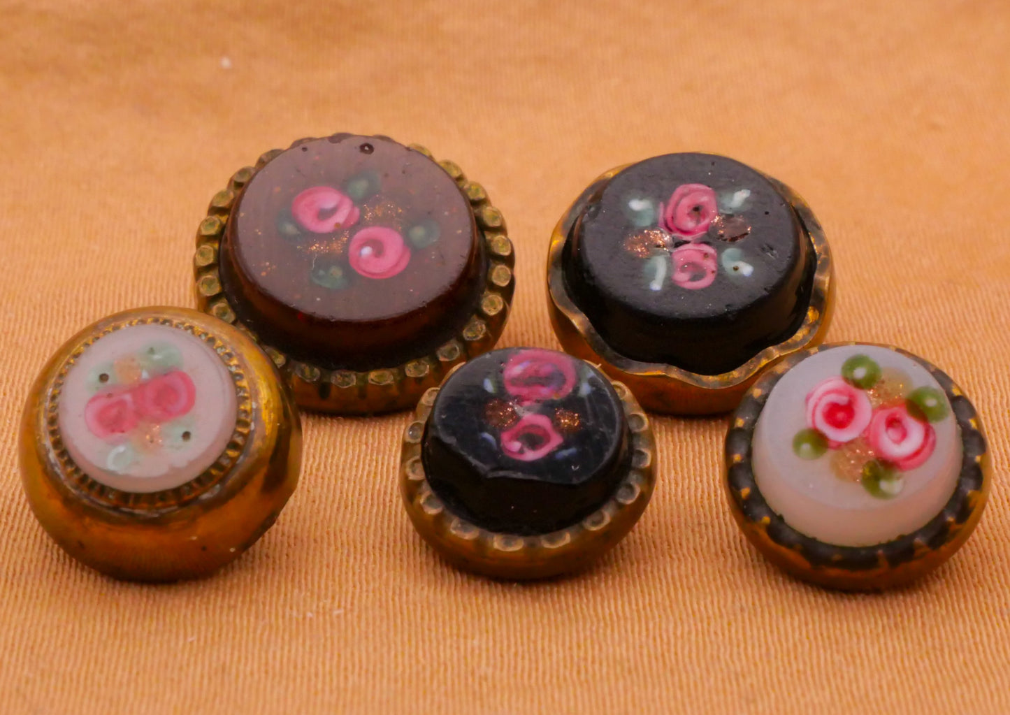 Double Rose Flower Lampwork Glass Metal Button Various 10-14mm
