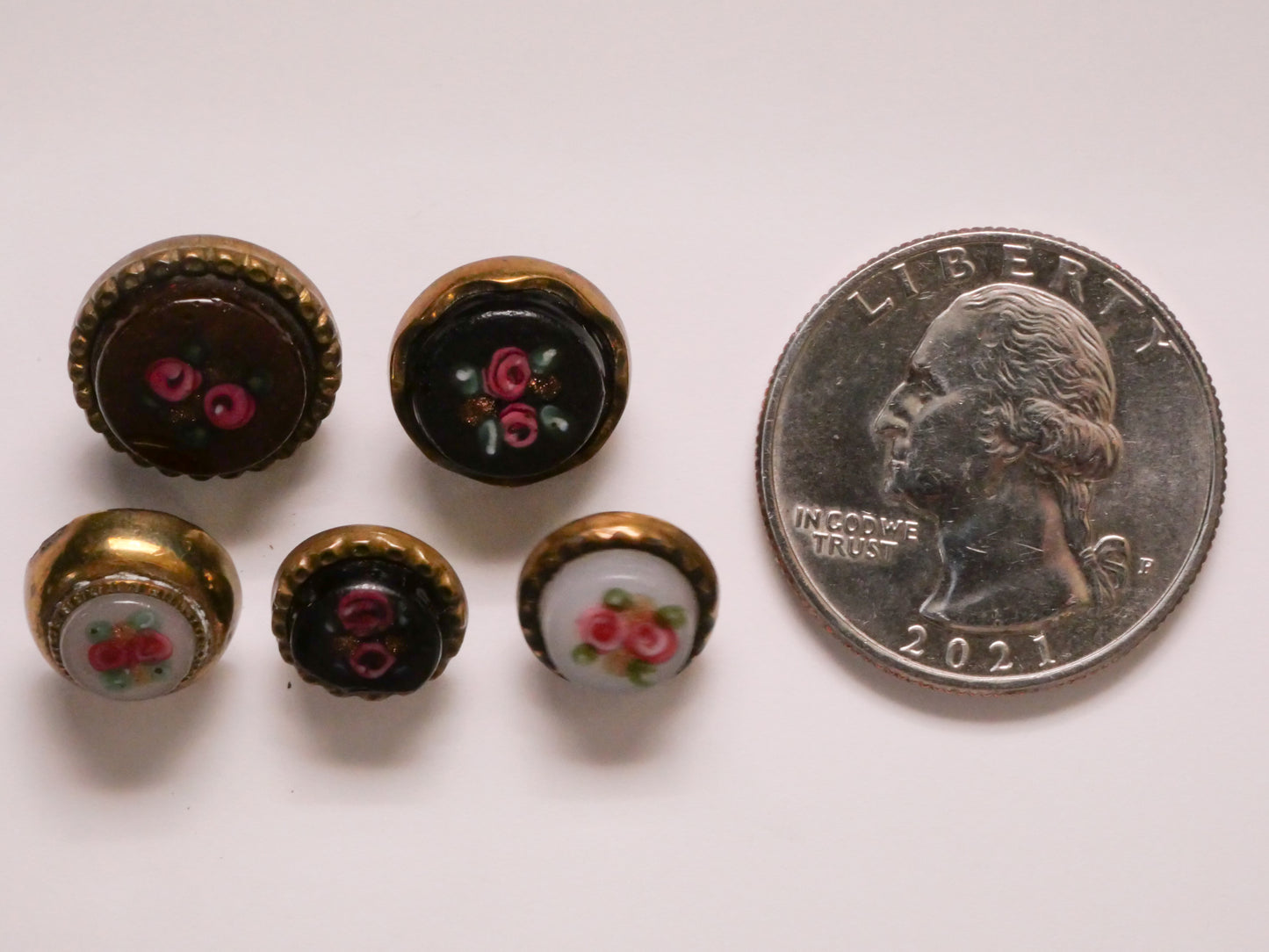 Double Rose Flower Lampwork Glass Metal Button Various 10-14mm