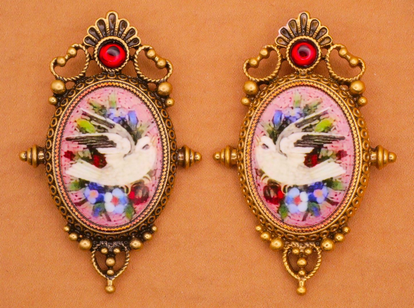 Bird Ornate Frame Reproduction Micro Mosaic Look Plastic Metal Large Button Various 34x53mm