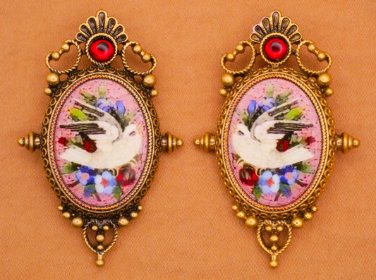 Bird Ornate Frame Reproduction Micro Mosaic Look Plastic Metal Large Button Various 34x53mm