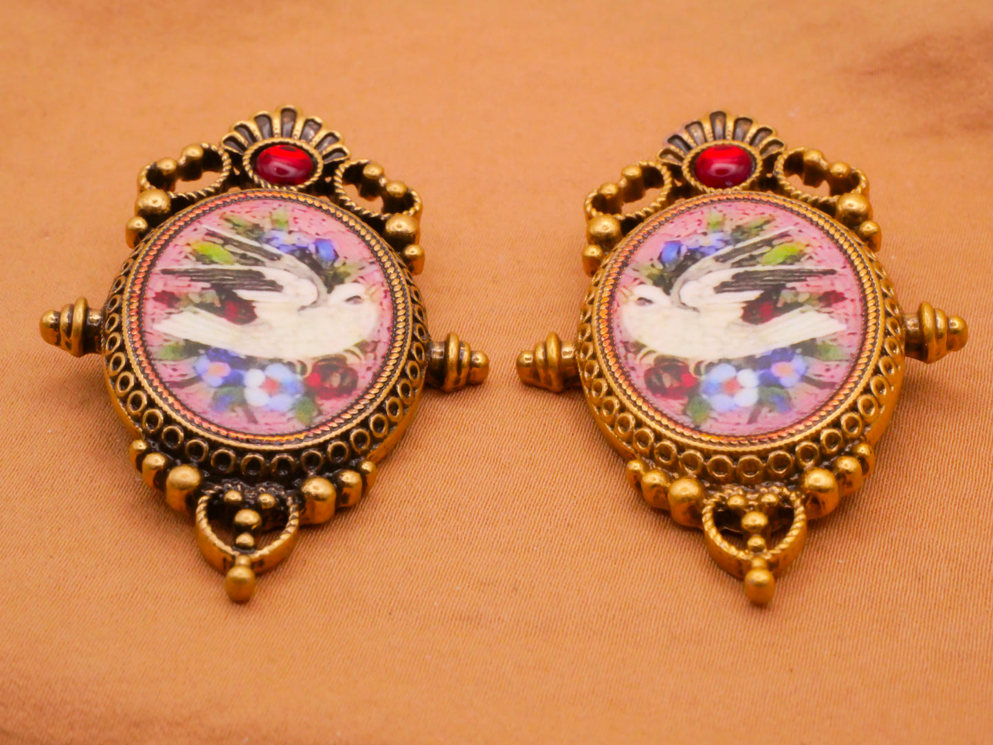 Bird Ornate Frame Reproduction Micro Mosaic Look Plastic Metal Large Button Various 34x53mm