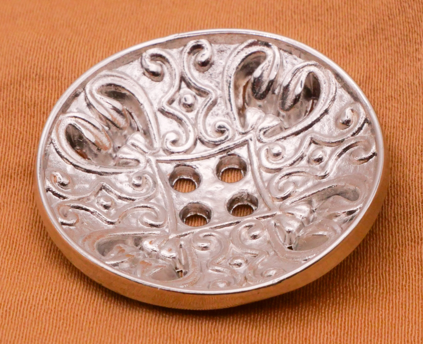 Heart Filigree Pierced Silver Metal Button 29mm