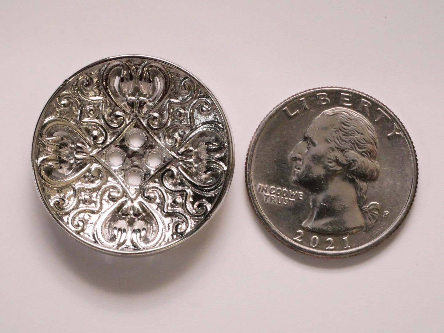 Heart Filigree Pierced Silver Metal Button 29mm