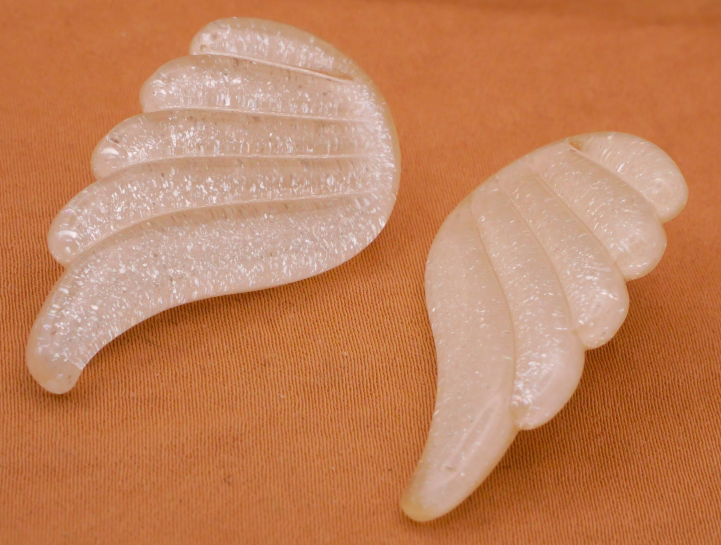 Wings White or Glitter Plastic Large Pair of Buttons 24x38mm