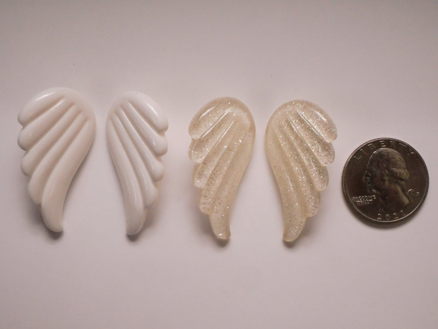 Wings White or Glitter Plastic Large Pair of Buttons 24x38mm