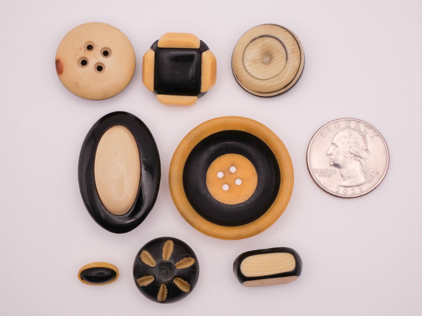Black Ivory Celluloid Early Plastic Button Various 8-37mm