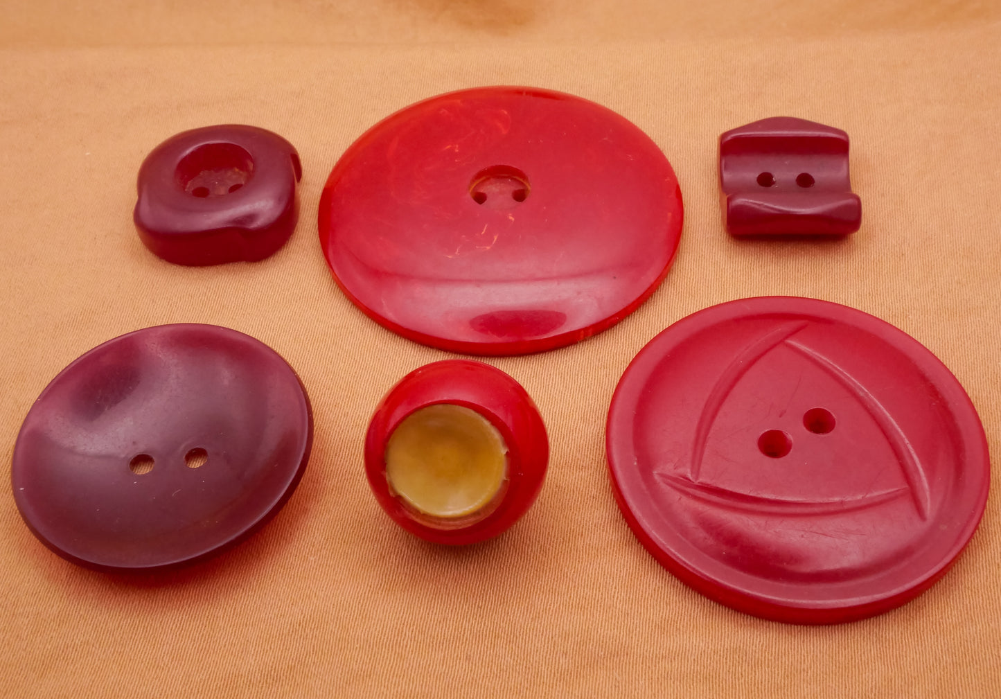 Red Bakelite Vibrant or Burgundy Early Plastic Button Various 14-37mm