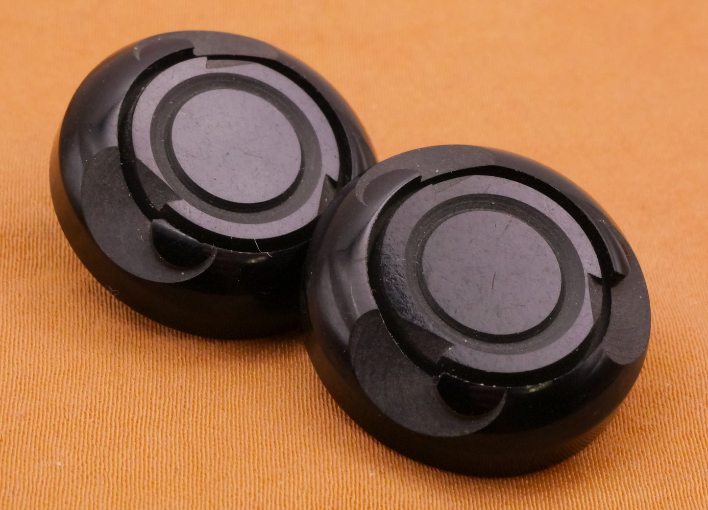 Wave Edge Carved Black Bakelite Early Plastic Pair of Buttons 22mm
