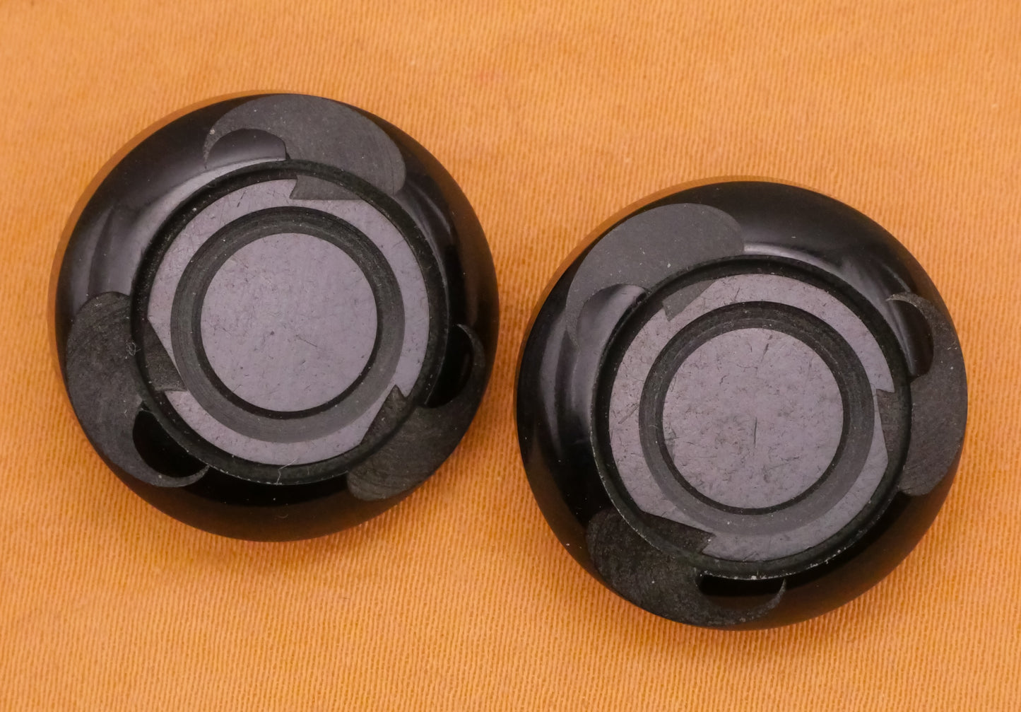 Wave Edge Carved Black Bakelite Early Plastic Pair of Buttons 22mm