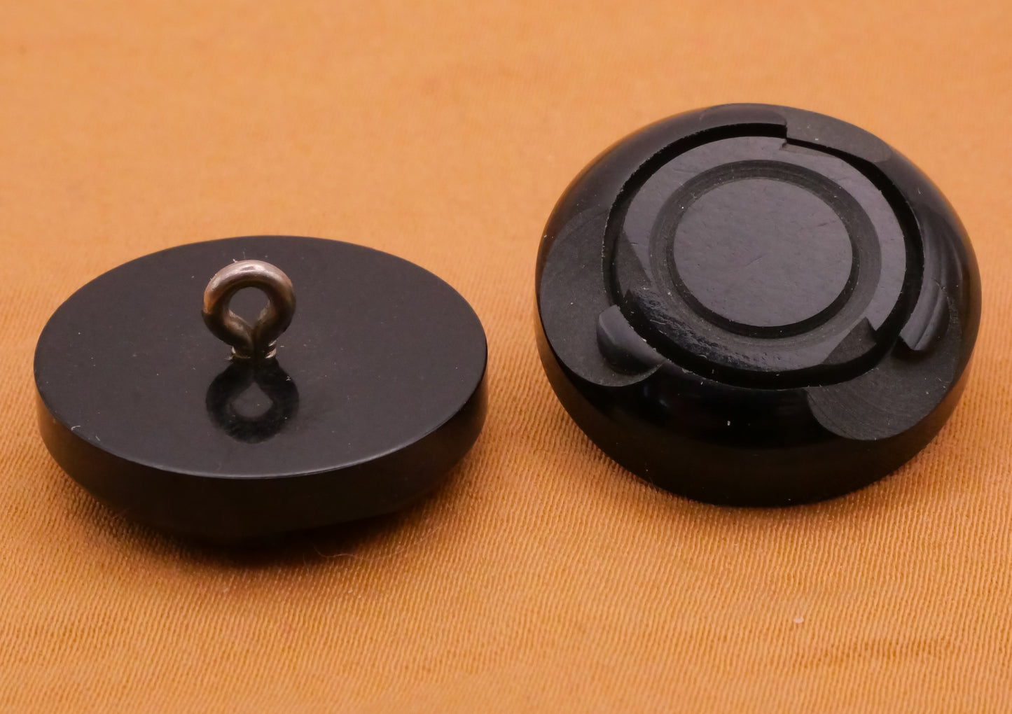 Wave Edge Carved Black Bakelite Early Plastic Pair of Buttons 22mm