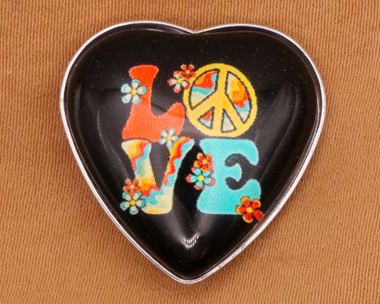 Groovy Love Peace Sign Heart Verbal Plastic Metal Button 21mm