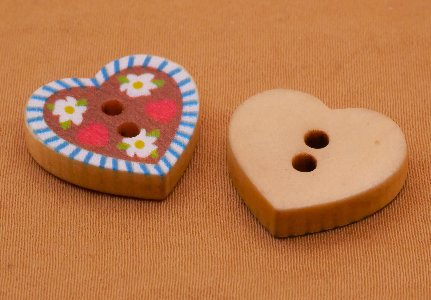 Heart Folk Art Hippie Flower Wood Set of Ten Buttons 17x18mm