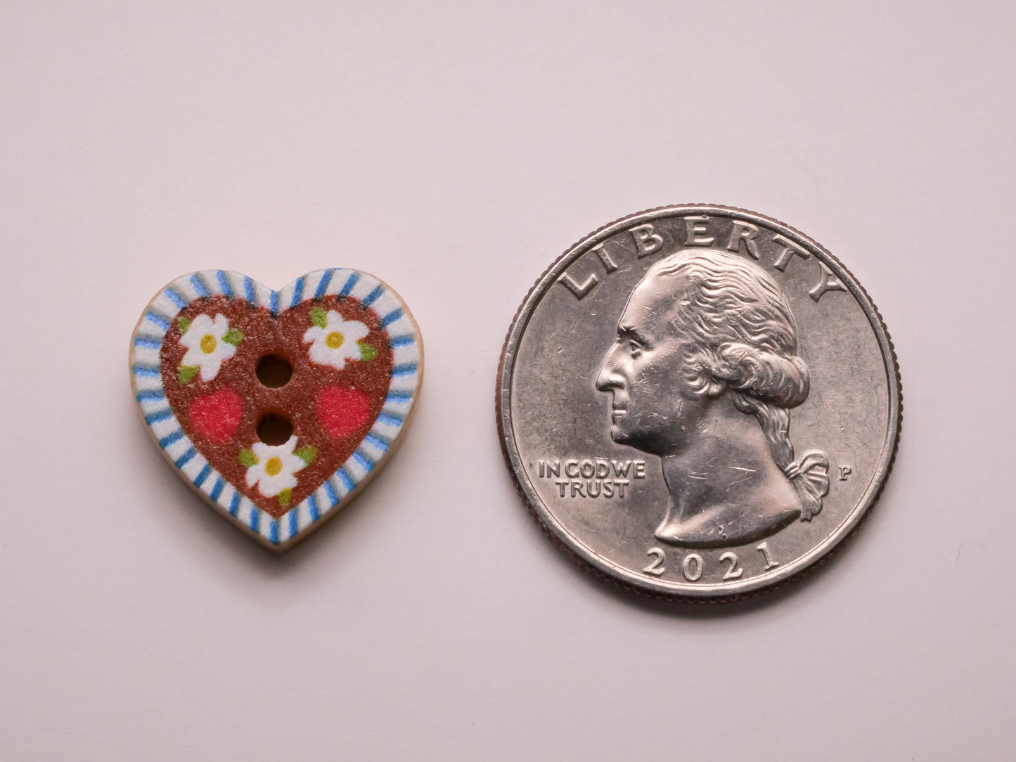 Heart Folk Art Hippie Flower Wood Set of Ten Buttons 17x18mm