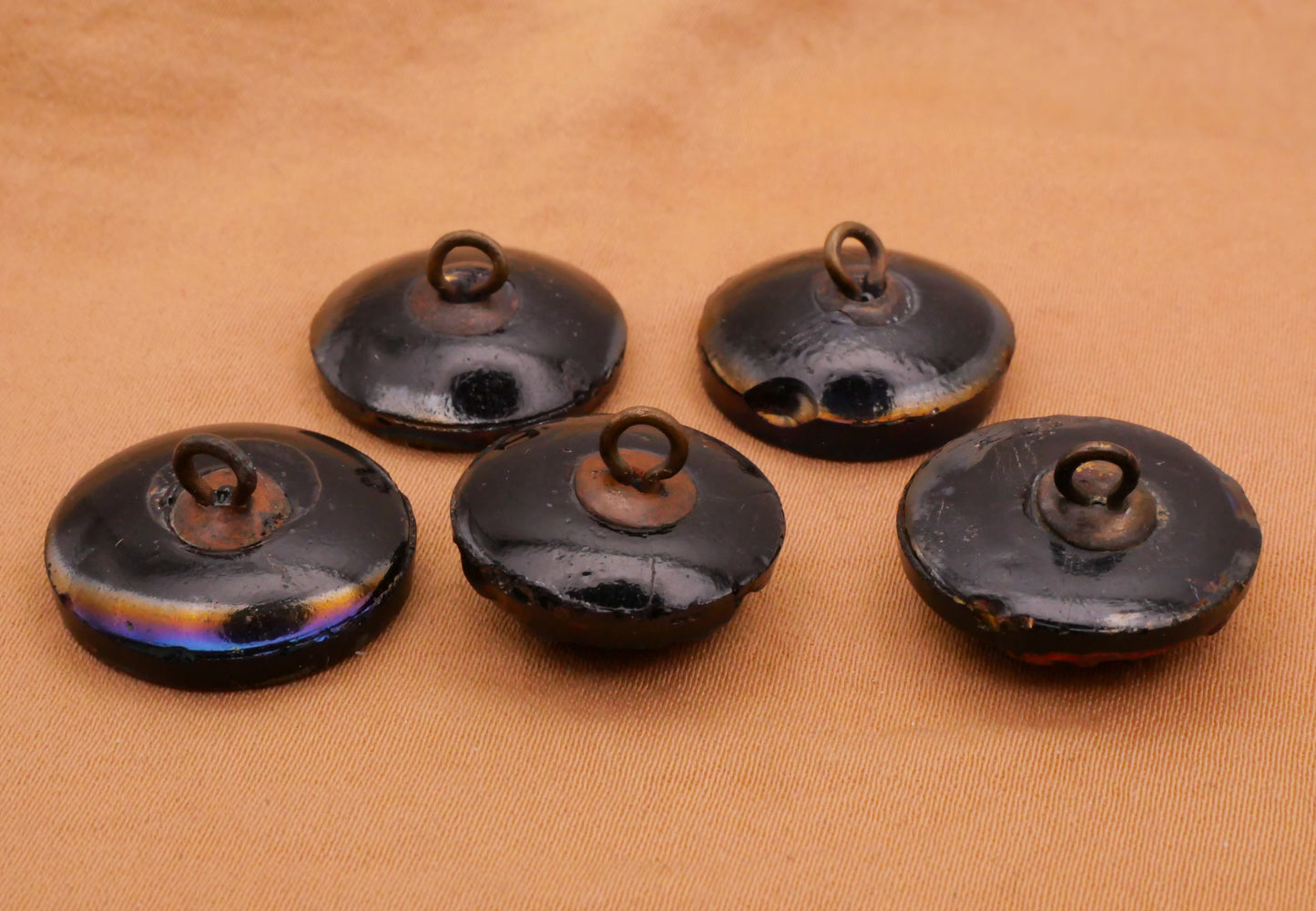 Flower Floral Rainbow Iridescent Luster Black Glass Button Various 17-18mm