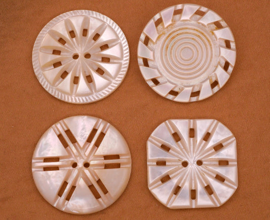 Double-Sided Machine Cut Mother of Pearl Intricate Button Various 25-28mm