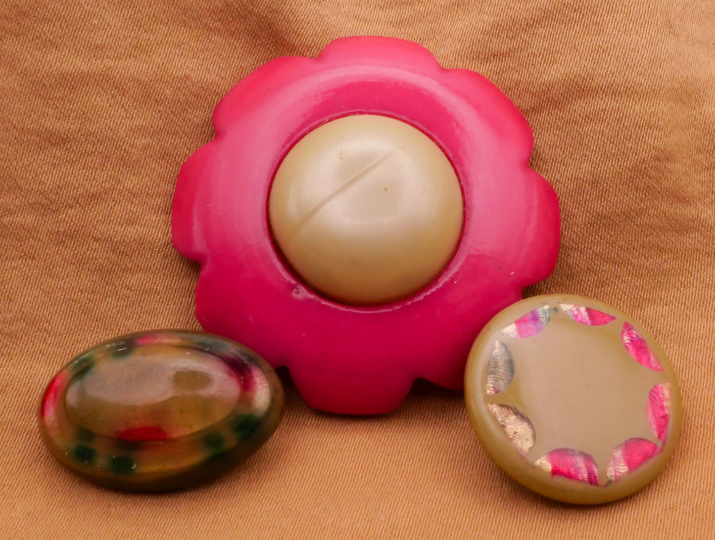 Hot Pink Tan Celluloid Early Plastic Vintage Button Various 14-33mm