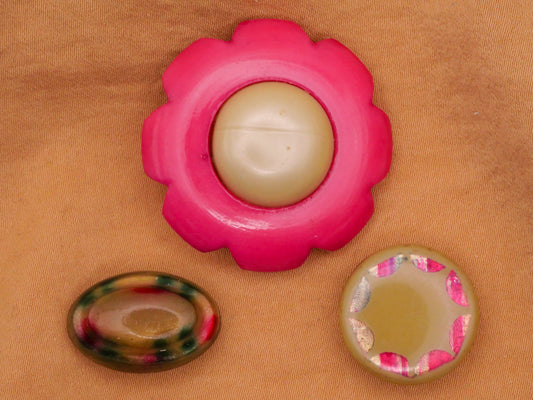 Hot Pink Tan Celluloid Early Plastic Vintage Button Various 14-33mm
