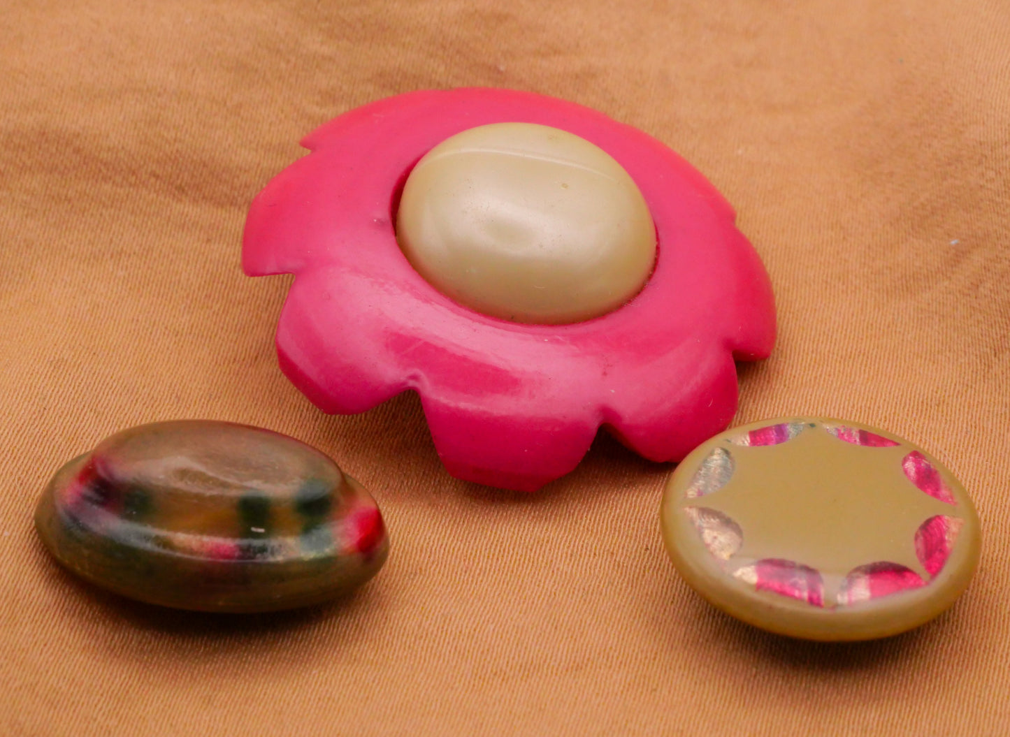 Hot Pink Tan Celluloid Early Plastic Vintage Button Various 14-33mm