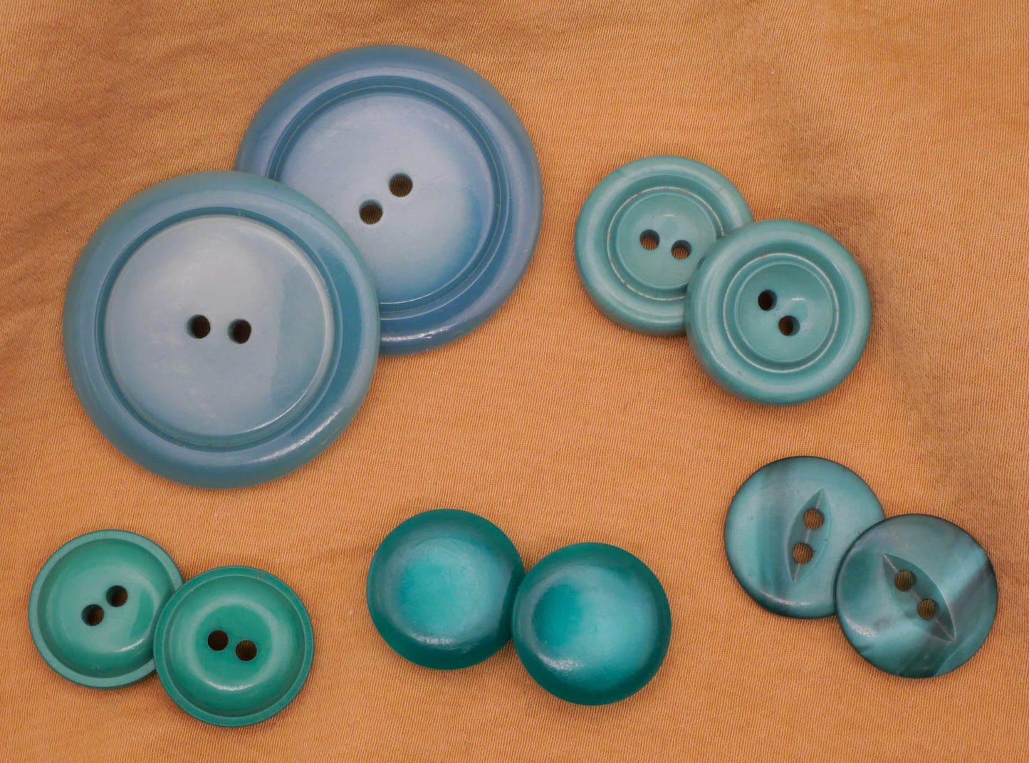 Blue-Green Vintage Plastic Pair of Buttons Various 16-33mm