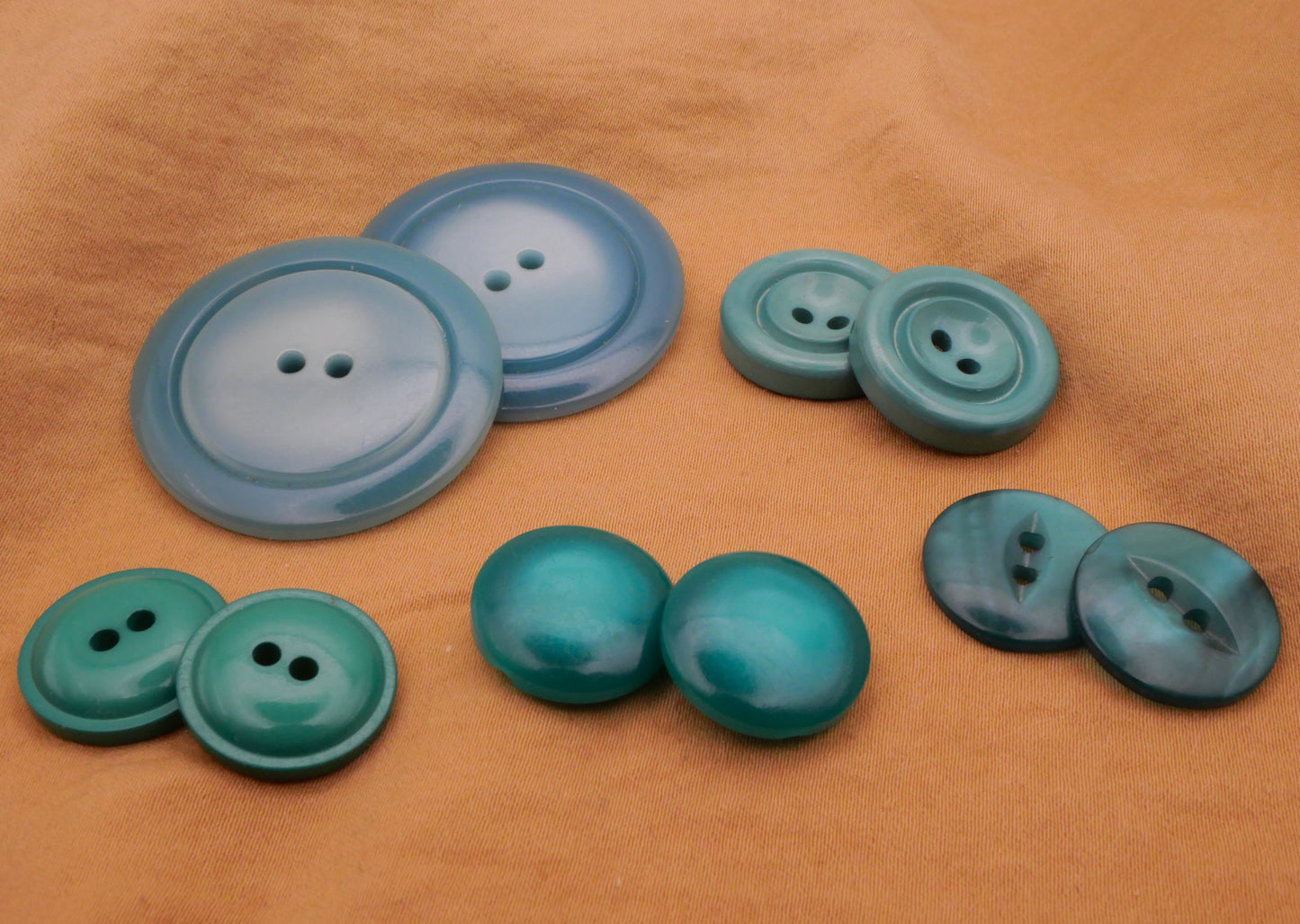 Blue-Green Vintage Plastic Pair of Buttons Various 16-33mm