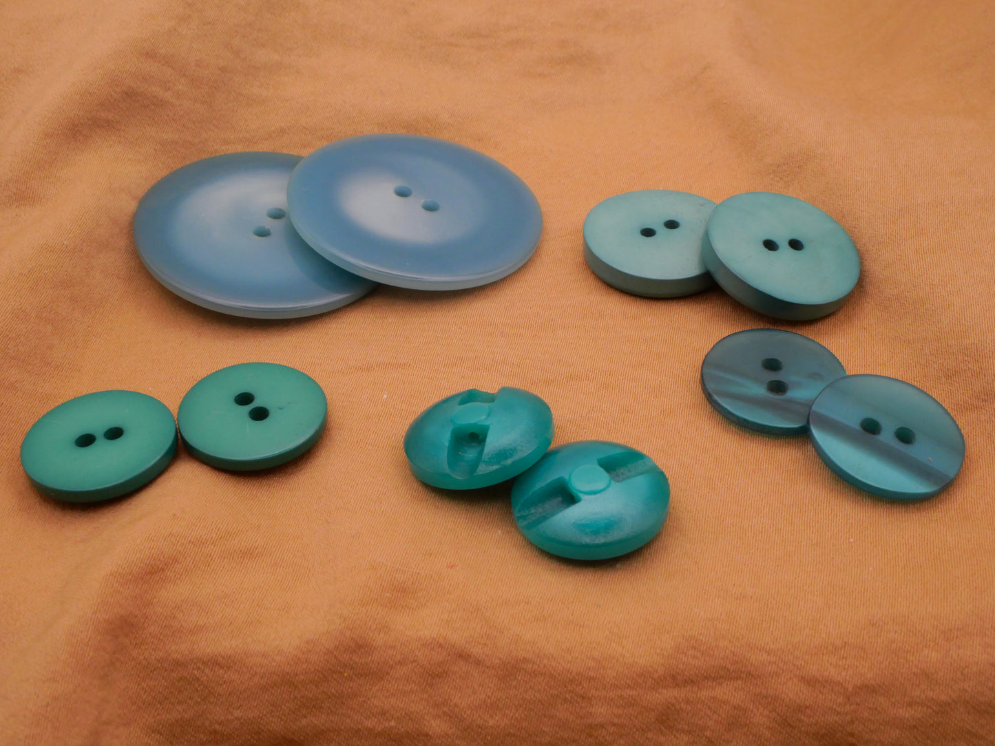 Blue-Green Vintage Plastic Pair of Buttons Various 16-33mm