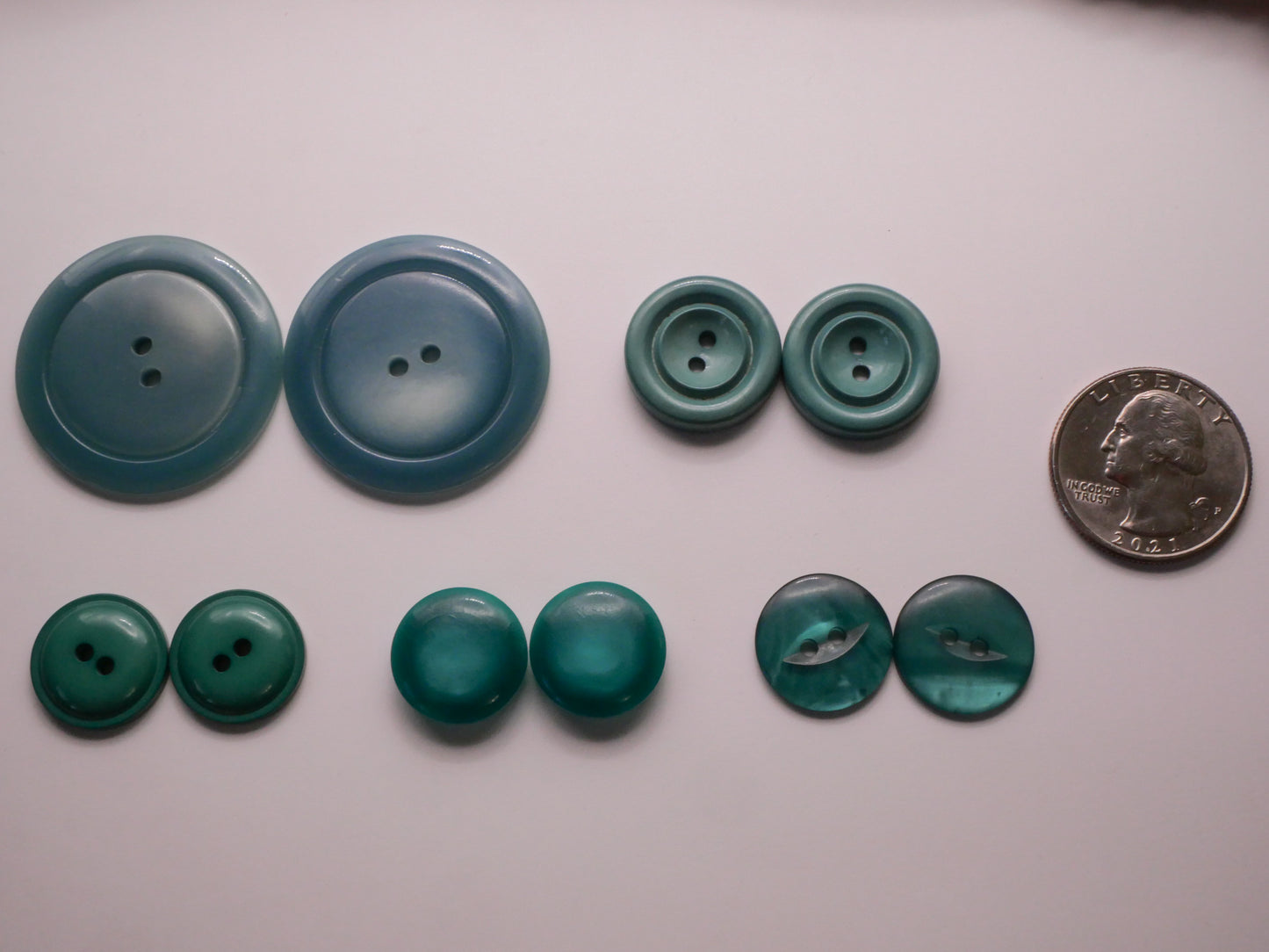 Blue-Green Vintage Plastic Pair of Buttons Various 16-33mm