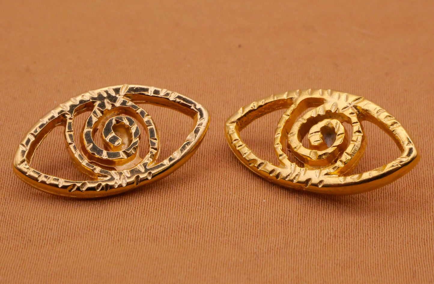 Hypnotized Spiral Eye Gold Metal Pair of Buttons 13x24mm