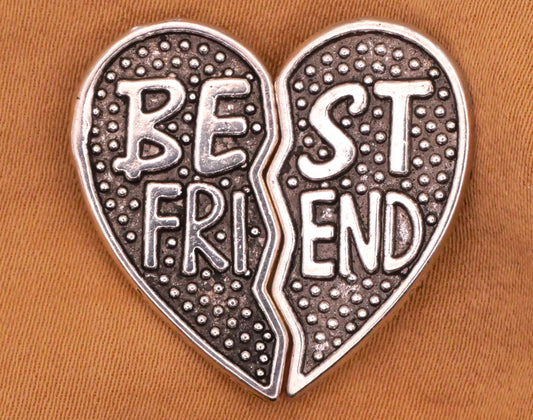 Best Friend Friendship Verbal Heart Metal Pair of Buttons 14x25mm