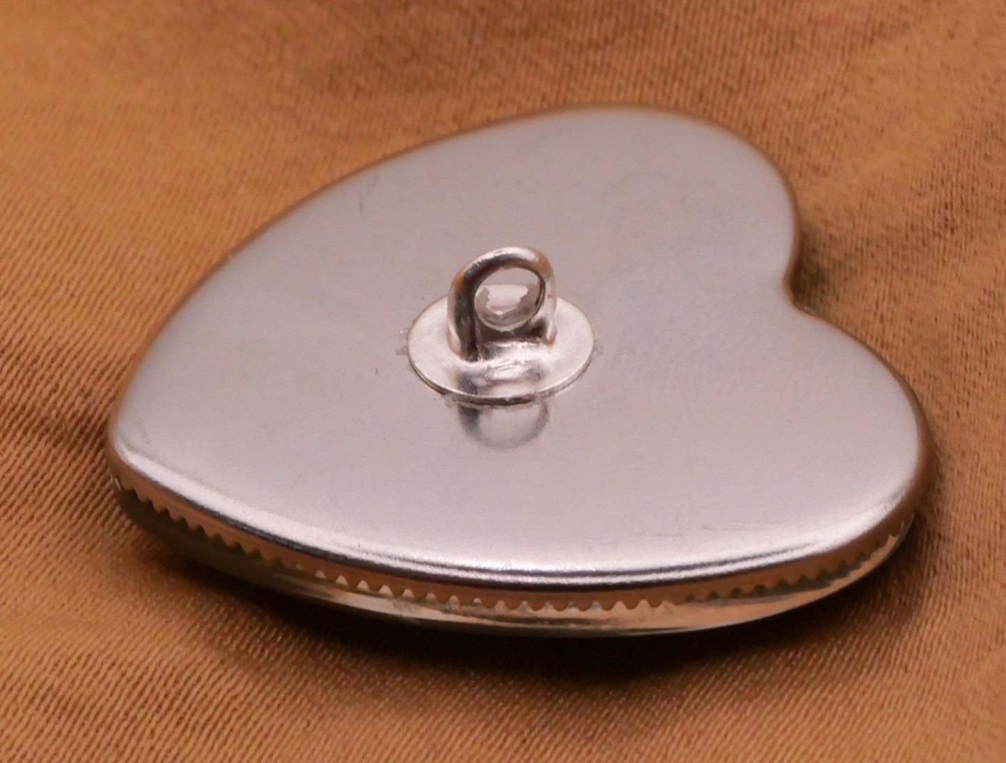 Heart Pastel Painterly Stripes Glass Silver Metal Button 25x27mm