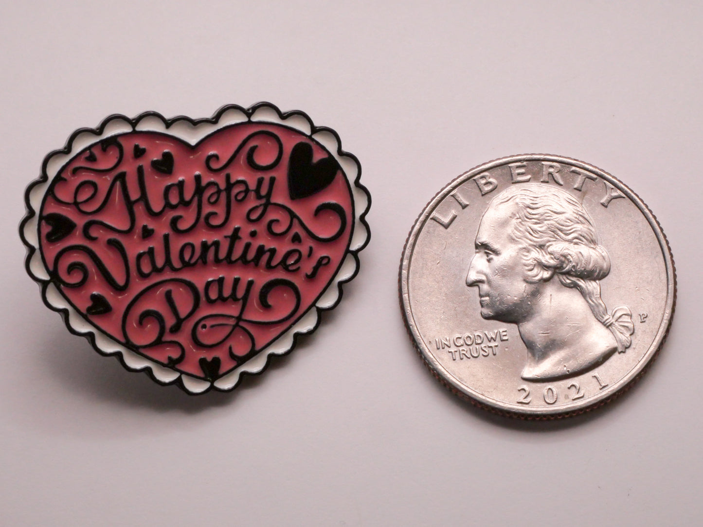 Happy Valentine's Day Lacy Pink Heart Verbal Enamel Metal Button 25x30mm