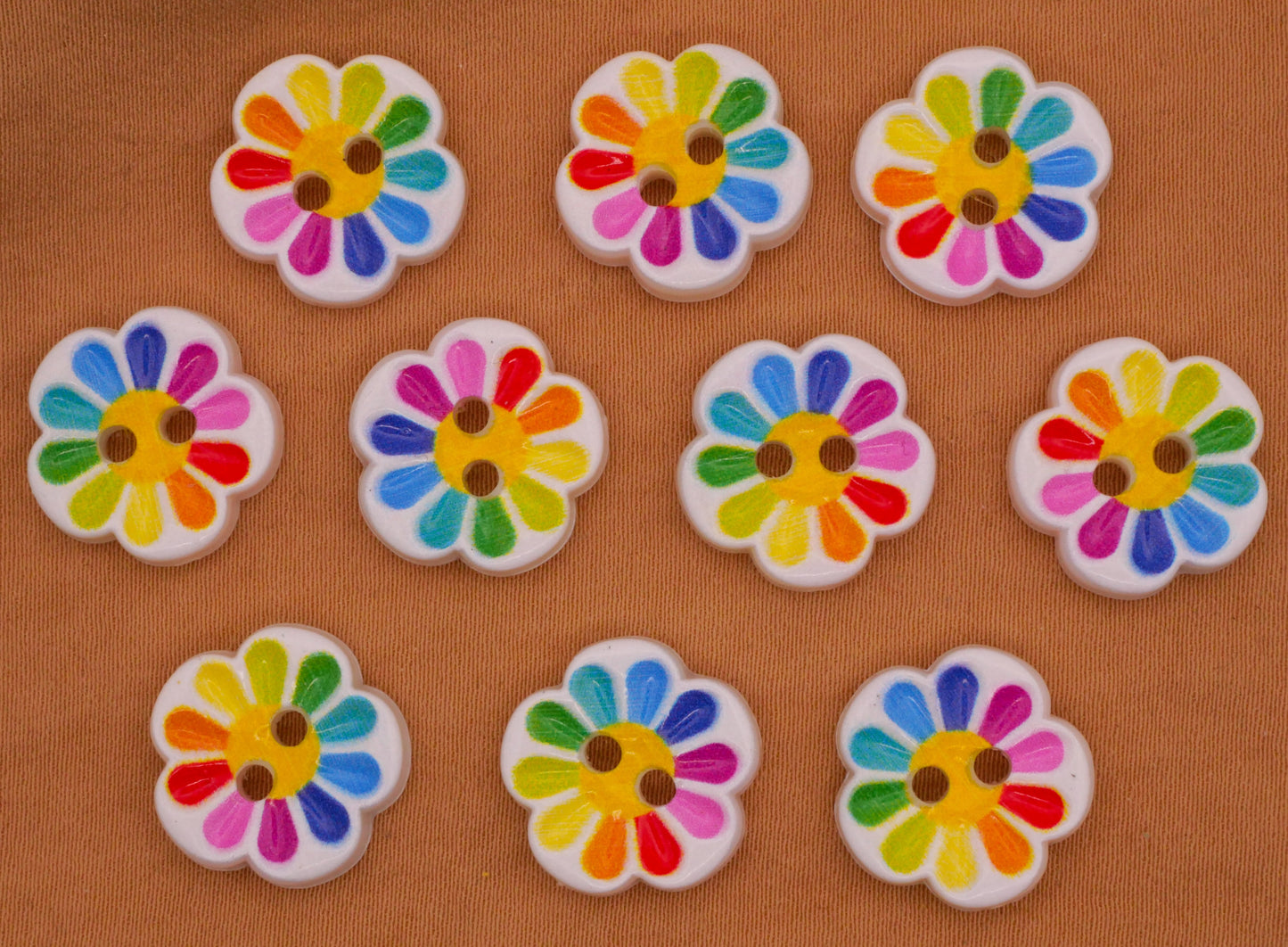 Daisy Rainbow Petal Plastic Set of Ten Buttons 15mm