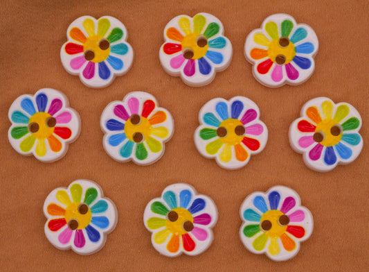 Daisy Rainbow Petal Plastic Set of Ten Buttons 15mm