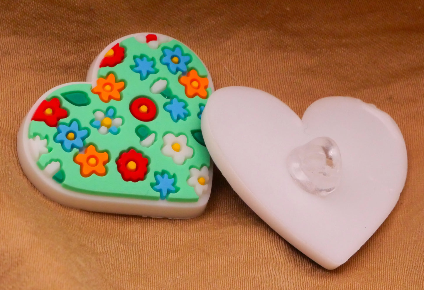 Heart Playful Fun Bendable Soft Plastic Set of Five Buttons Various 21-30mm