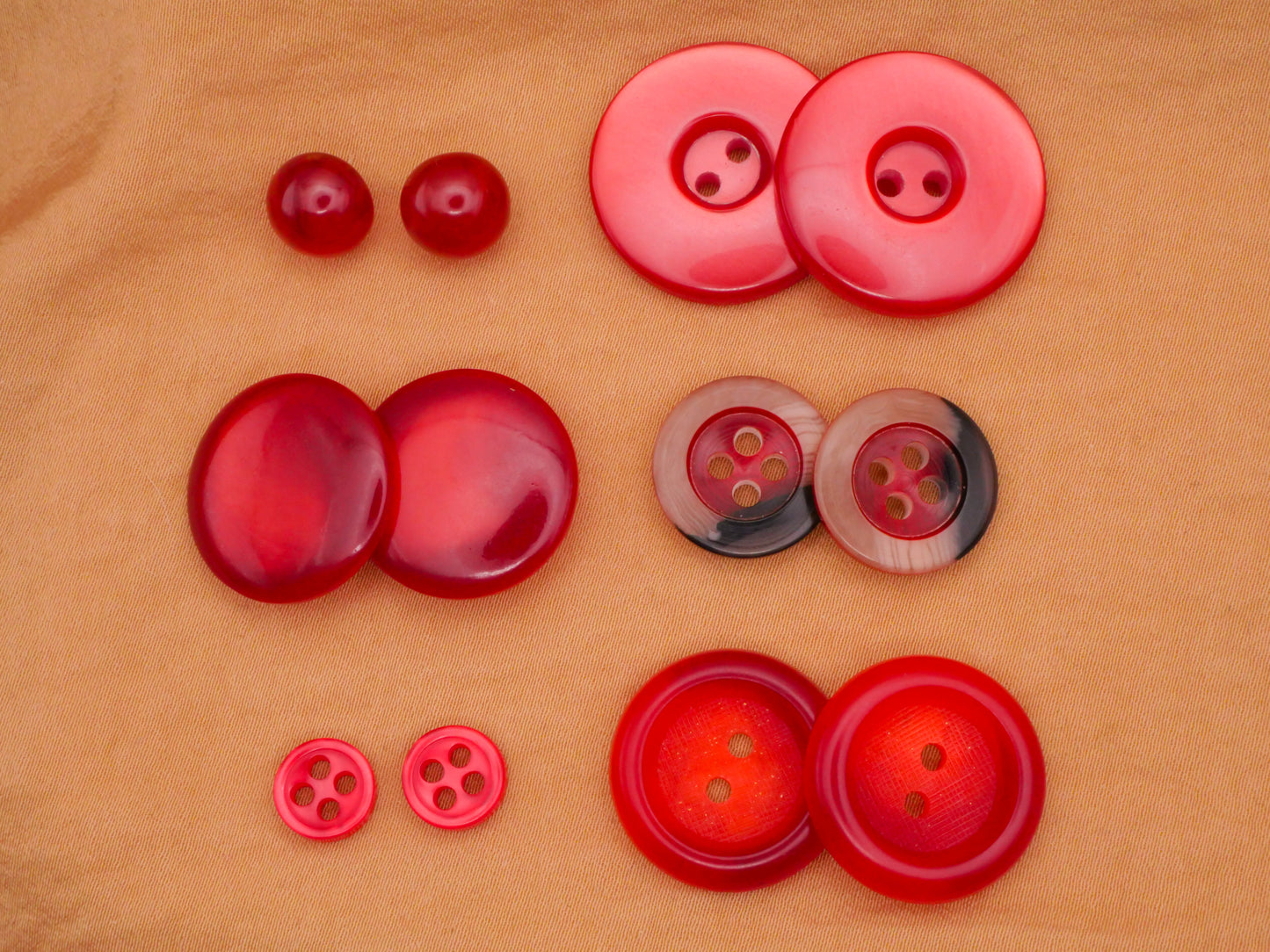 Red Vintage Plastic Pair of Buttons Various 8-22mm