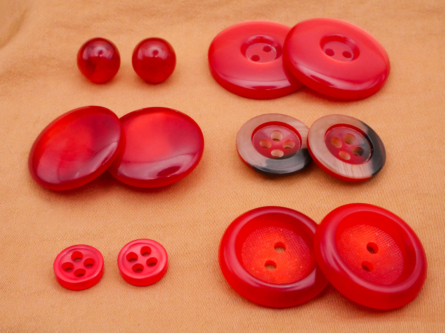 Red Vintage Plastic Pair of Buttons Various 8-22mm