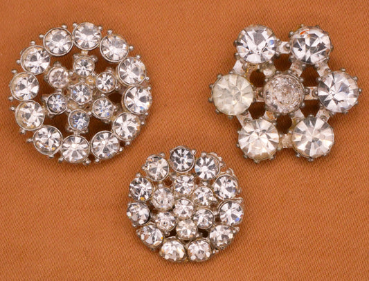 Rhinestone Flower Look Design Glass Metal Vintage Button Various 19-25mm