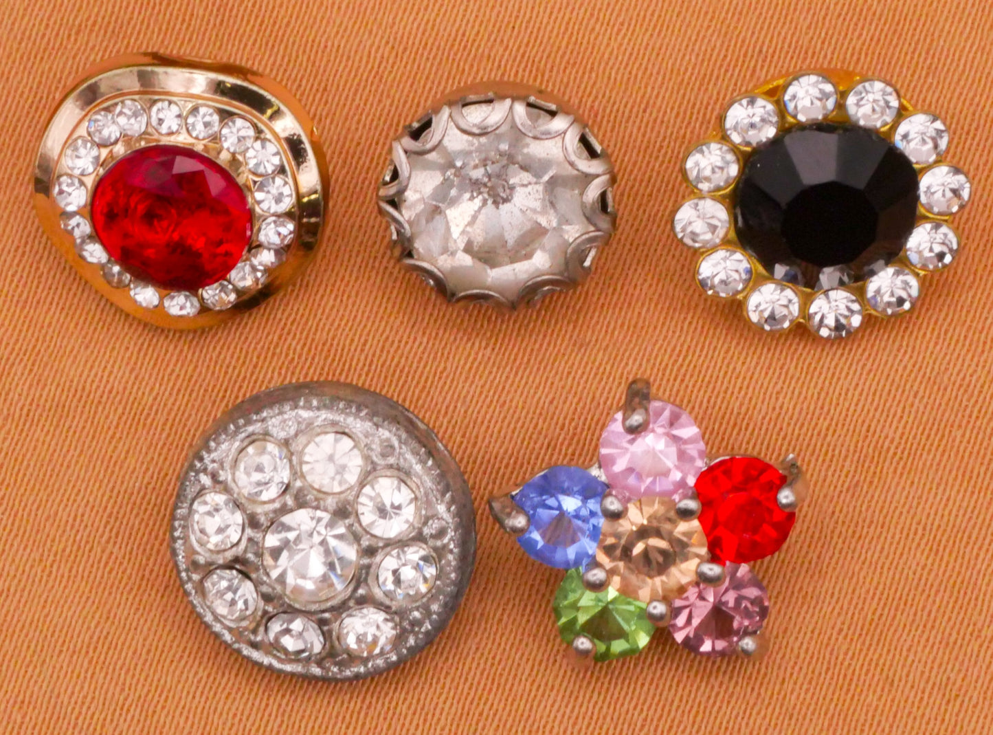 Rhinestone Small Glass Metal Button Various 9-12mm