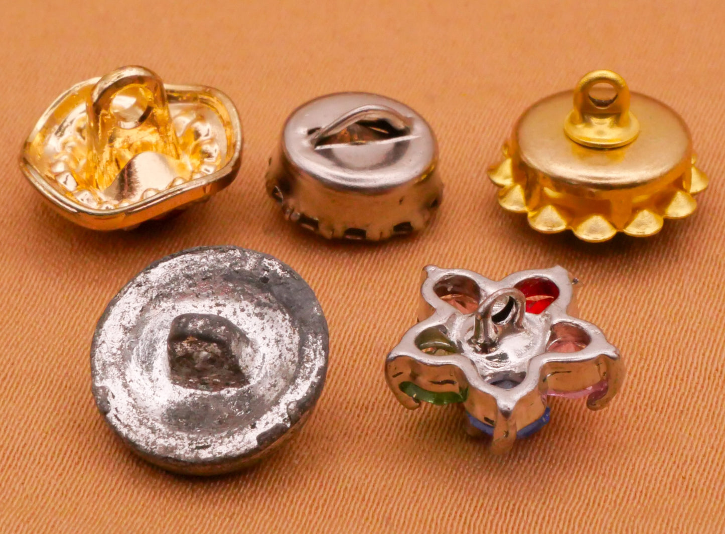 Rhinestone Small Glass Metal Button Various 9-12mm