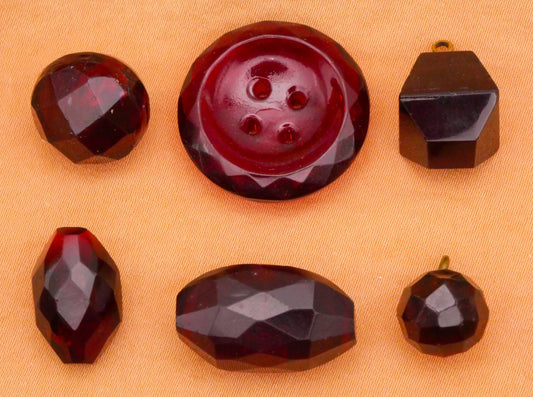Rich Red Burgundy Faceted Antique Glass Button Various 10-23mm