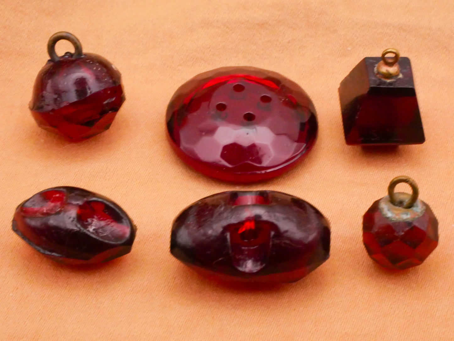 Rich Red Burgundy Faceted Antique Glass Button Various 10-23mm